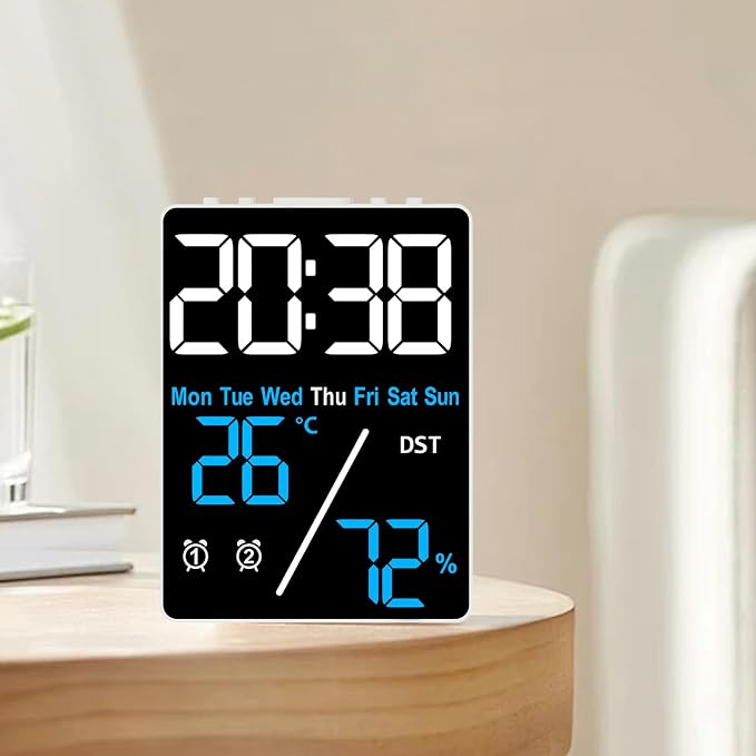 Kytree Digital Room Thermometer Hygrometer Alarm Clock, 5.9 inch Desktop - Image 6
