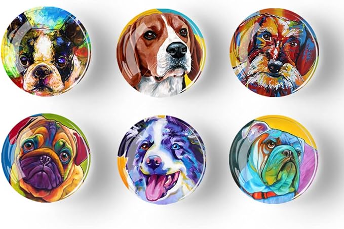 12Pcs Glass Refrigerator Magnet Fridge Sticker,Oil Painting Dog Fridge Magnets Decoration for Crafts,Strong Fridge Magnets for Kitchen, School,Office Whiteboard, Cabinet and Dishwasher-DeskLoop Office