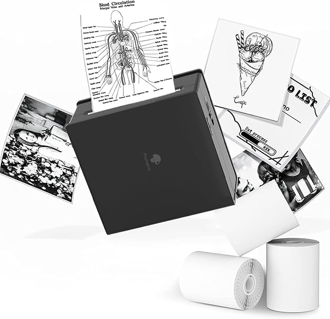 Phomemo Sticker Printer- Mini Thermal Sticker Printer Machine, Small Pocket Label Maker Instant Print for DIY Creation, Study Notes, Photos, Portable Inkless Photo Maker for Kids/Students, Black-DeskLoop Office