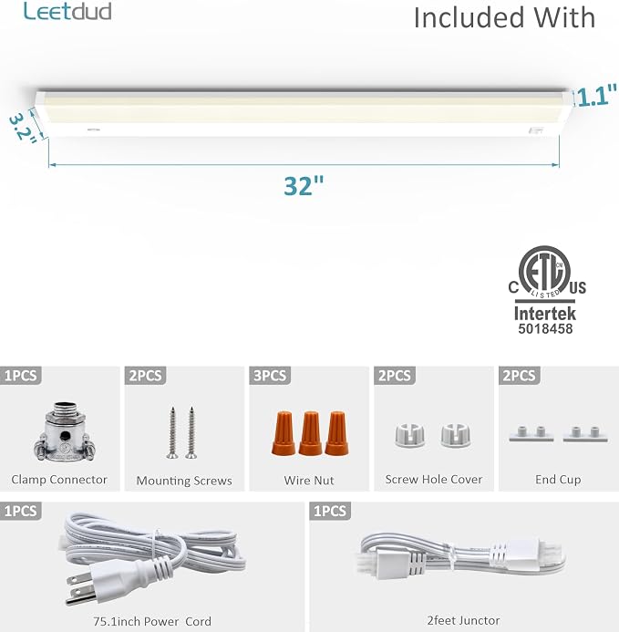 Leetdud LED Under Cabinet Lighting Hardwired or Plug in, 32 Inch 16W, Dimmable - Image 9