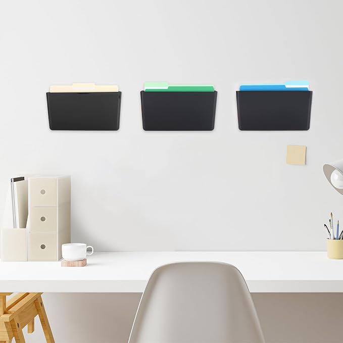 EASEPRES 3 Pack Black Plastic Single Pocket Hanging File Organizer, Wall Mount - Image 4