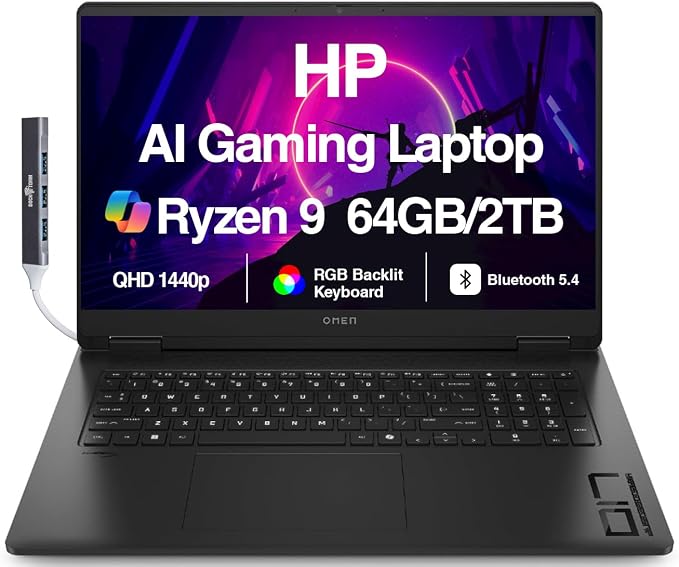 HP OMEN AI Gaming Laptop 17.3" QHD 240Hz IPS Display w/DKZ USB Port Expander by Unknown
