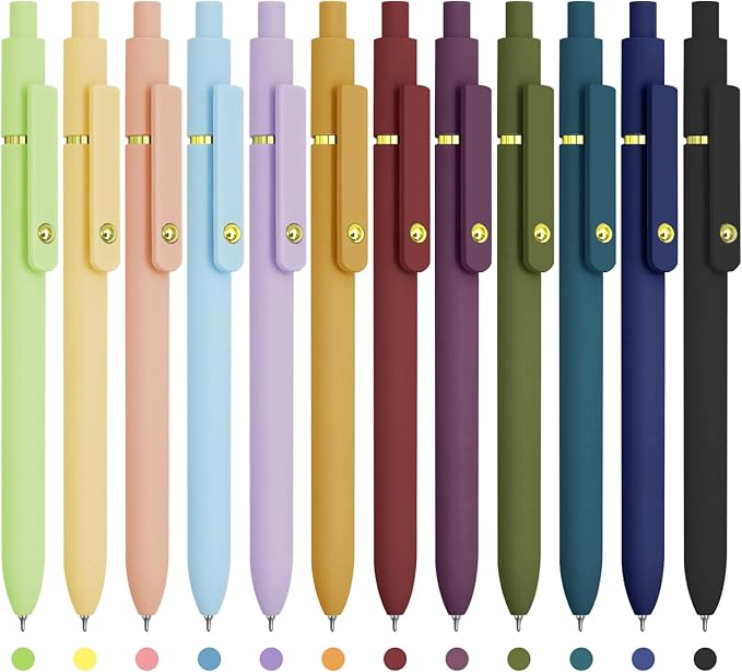 Colored Pens, 12 Pcs Colorful Pens Fine Point Smooth Writing Pen, 0.5mm Colored Ink Gel Pen for Journaling Note Taking, School Supplies Gifts for Women (12 Pcs Gold Vibrant and Vintage)-DeskLoop Office
