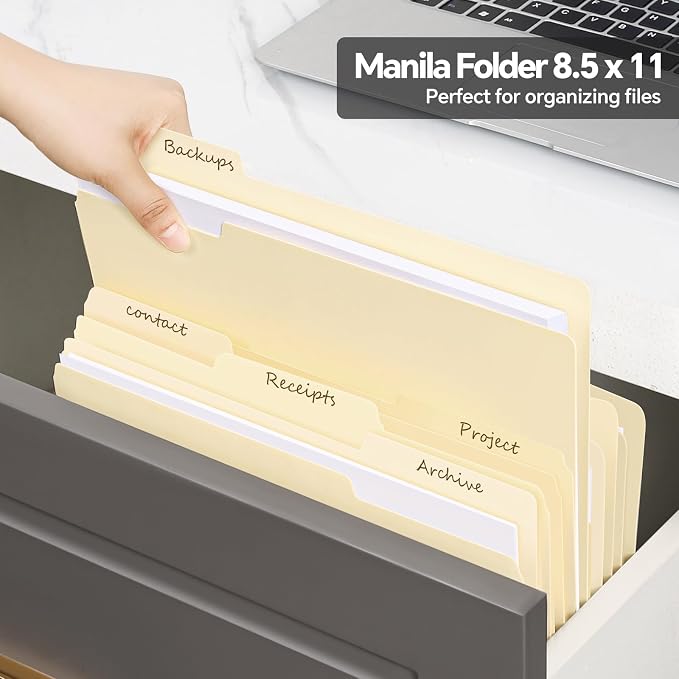 File Folders, 100 Pack Manilla Folders 8.5x11, 1/3 Cut Tabs Manila File Folders - Image 6