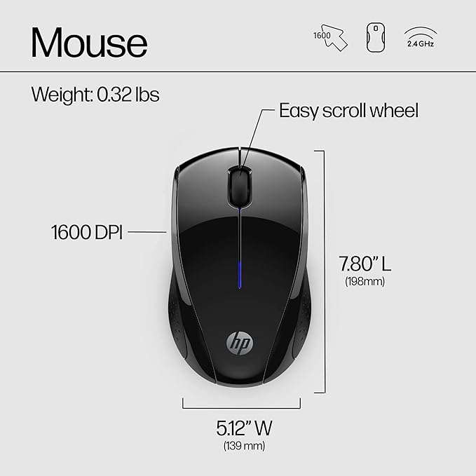 HP X3000 G3 Wireless Mouse - Black, 15-Month Battery, Side Grips for Control, Travel-Friendly, Blue LED, Powerful 1600 DPI Optical Sensor, Compatible with Wins PC/Laptop, Mac, Chromebook (683N7AA)-DeskLoop Office