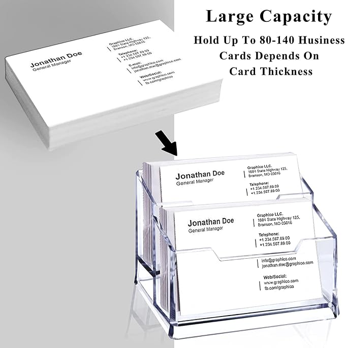 Meschett 3 Pack Clear Acrylic Business Card Holder, 2 Tier Premium Acrylic - Image 3