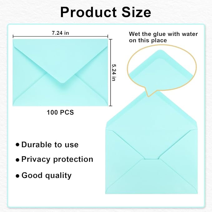 100 Pack A7 Envelopes, Light Blue Greeting Card Envelopes Self Seal, 5.24 x - Image 3