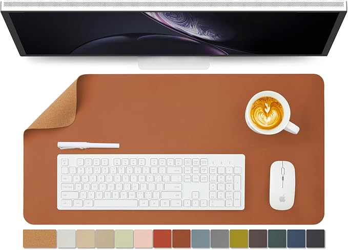Cork Desk Mat - Dual-Sided Desk Pad for Office and Home - Desk Organization and Accessories - Ideal for Large Mouse Pad and Desk Mats on Top of Desks(Brown,27.6"x 13.8")-DeskLoop Office