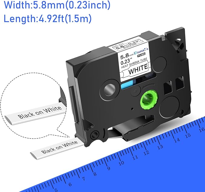 USUPERINK 5 Pack Compatible for Brother Ptouch HSe-211 HSe211 HS-211 HS211 Black on White (0.23''x 4.92ft) Heat Shrink Tube Label Tape use in PT-D400 PT-D450 PT-E300 PT-E500 H300 Label Maker-DeskLoop Office