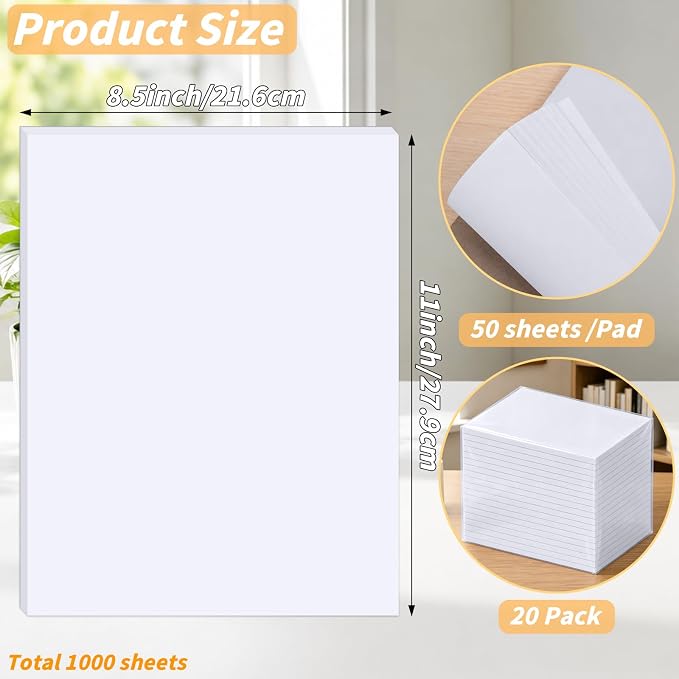 Oleitodh Blank 20 Pack Note Pads 8.5 x 11 Inch Memo Pads, 50 Sheets Per Scratch - Image 2