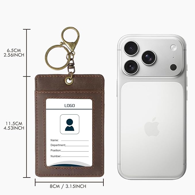 Badge Holder: Boshiho Cowhide Leather ID Card Badge Holder - Image 4