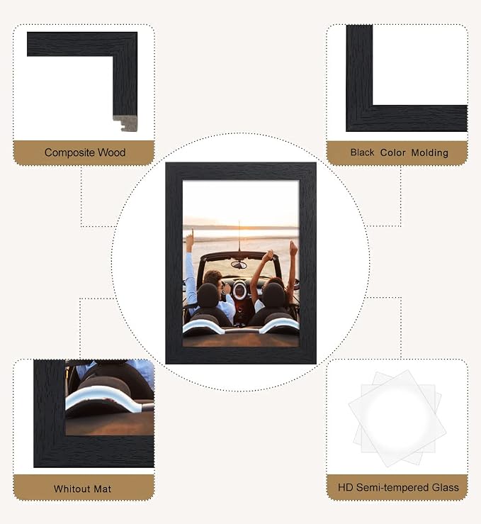 ELSKER&HOME 5x7 Picture Frame Black Set of 6 Glass | Multi Photo Frames Collage - Image 6