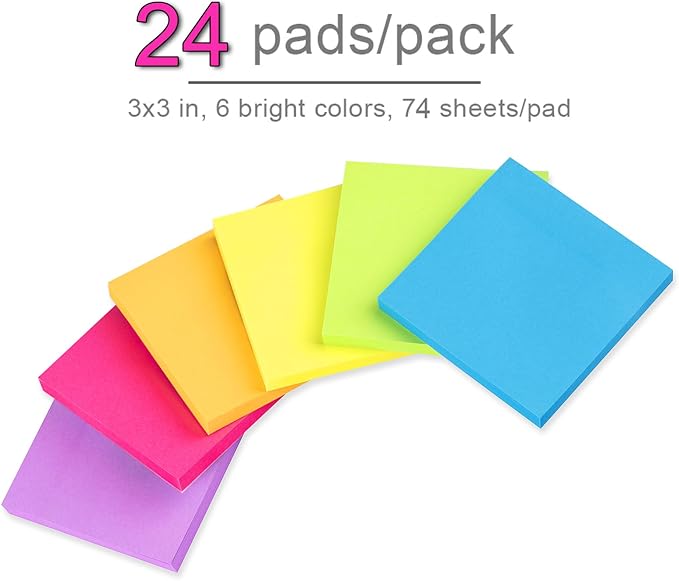 Sticky Notes 3x3 in Post Bright Stickies Colorful Super Sticking Power Memo Pads - Image 2