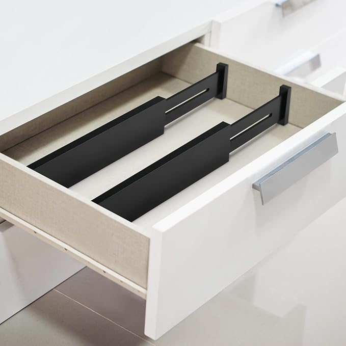 FJO 4 Pack Adjustable Bamboo Drawer Dividers - 11.8" - 17" Expandable Drawer Separators for Kitchen, Utensils, Clothes, Bedroom, Dresser, Bathroom (Black)-DeskLoop Office