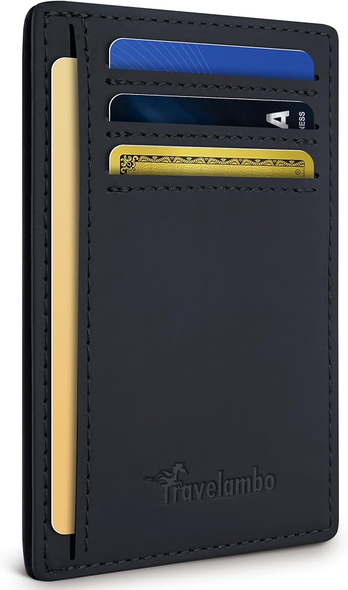 Travelambo Slim Wallet Front Pocket Minimalist Leather RFID Blocking Medium Size by Travelambo