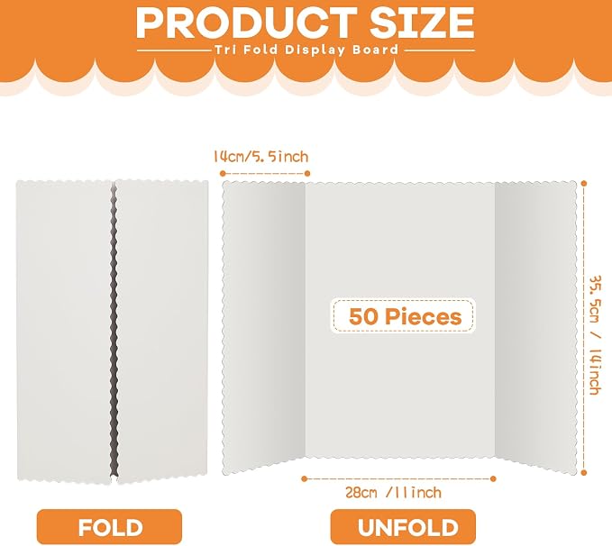 Ctosree 50 Pcs 14 * 22 Inch Tri Fold Poster Board Bulk, Science Fair Project - Image 2
