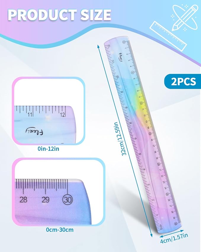 2 Pack Flexible Ruler Set, 12 Inch Bendable Rulers - Image 2