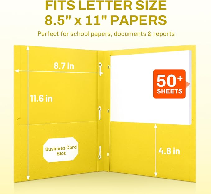 SUNEE 2 Pocket Folders with Prongs, Paper Folders with 2 Pockets and 3 Prongs - Image 2