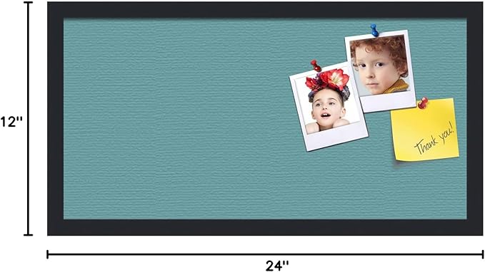 PinPix 24x12 Inch Cork Bulletin Board. This Decorative Framed Pin Board Comes with Aqua Pastel Design and a Satin Black Frame. Ideal for Home Office Decor or Message Board (PinPix-1806)-DeskLoop Office