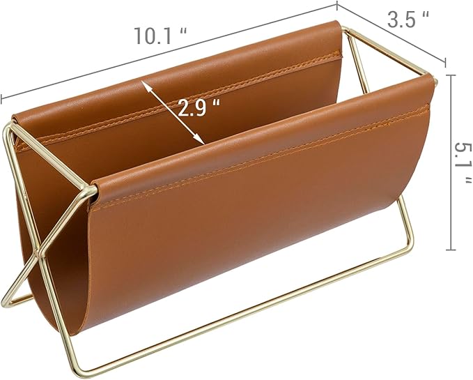 MyGift 10 Inch Mid Century Caramel Leatherette Mail Sorter Letter Holder Rack - Image 5