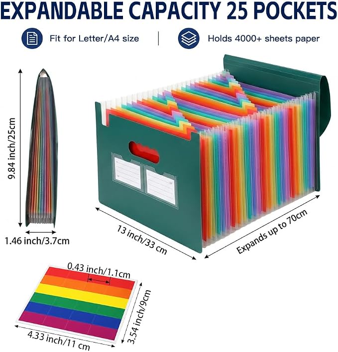 25 Pockets Accordion File Organizer, Portable Expanding File Folder - Image 4