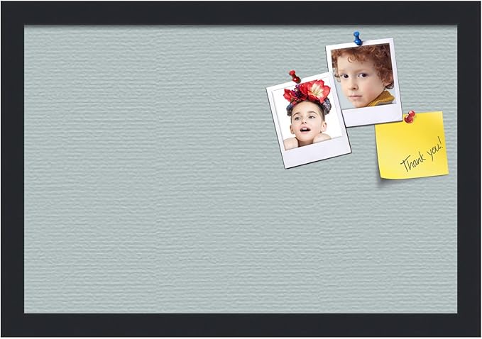 PinPix 18x12 Inch Cork Bulletin Board. This Decorative Framed Pin Board Comes with Soft Blue Design and a Satin Black Frame. Ideal for Home Office Decor or Message Board (PinPix-1814)-DeskLoop Office