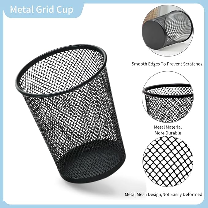 4 Packs Pen Holders, Mesh Pencil Holder Metal Pen Cup Black - Image 3
