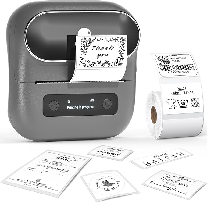 Phomemo M220 Label Maker, Bluetooth Barcode Label Printer, Thermal Sticker Maker Machine for Barcode, Address, Tag Labeling, Compatible with Phone & Laptop-DeskLoop Office