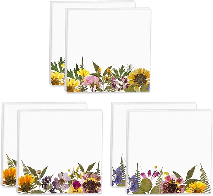 Wildflower Sticky Note Pads / 3" x 3" Botanical Sticky Notes/Set of 6 Pads / 50 Sheets Per Pad/Three Unique Designs/Made in The USA-DeskLoop Office