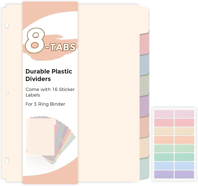 SKYDUE Plastic 8-Tab Dividers fit Letter Size, Pastel Color | 1 Set, Big Tab by SKYDUE
