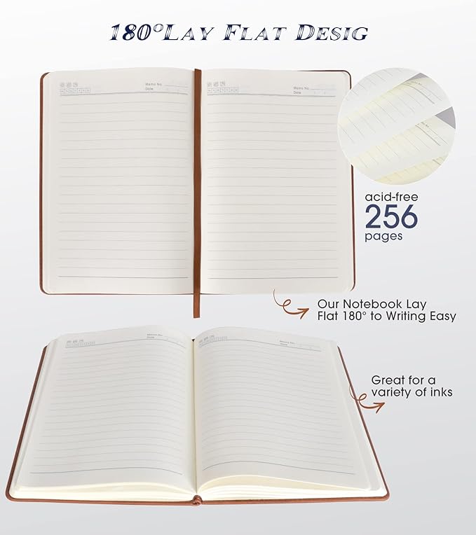 Lined Journal Notebook for Women Men,256 Pages A5 Hardcover Leather Journals for Writing,Travel,Business,Work & School,College Ruled Notebooks for Note Taking,Diary Notepad 5.7"×8.3"(Brown)-DeskLoop Office