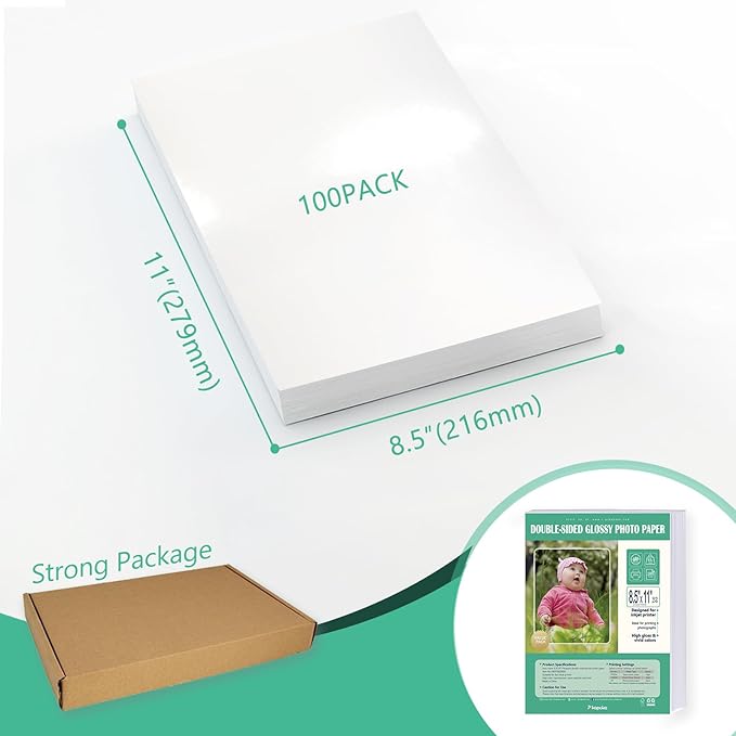 Double Sided Glossy Photo Paper for Inkjet Printer 8.5x11, Thick Glossy Paper for Cardstock 61lb, 100 Sheets-DeskLoop Office