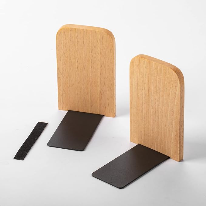 Muso Wood Book Ends for Shelves, Non-Slip Bookends, Heavy Duty Wooden Bookend - Image 5