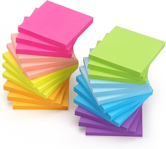 Early Buy 24 Pads Sticky Notes 8 Bright Color Self-Stick Notes 3 in x 3 in, 60 Sheets/Pad-DeskLoop Office