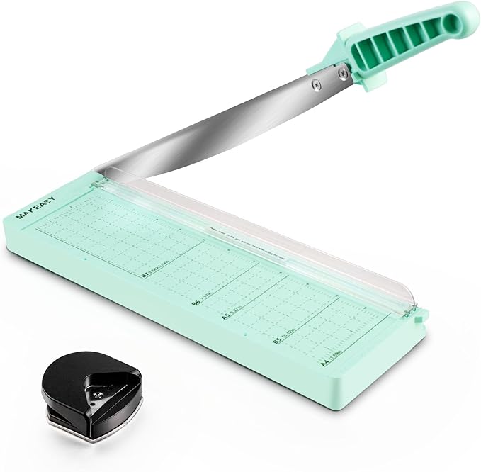 MAKEASY Paper Cutter 12 Inch, Guillotine Paper Cutter with 8 Sheet Capacity, Heavy Duty Paper Cutter for Cardstock, Paper Trimmer for Crafting, Classroom and Office, Green-DeskLoop Office