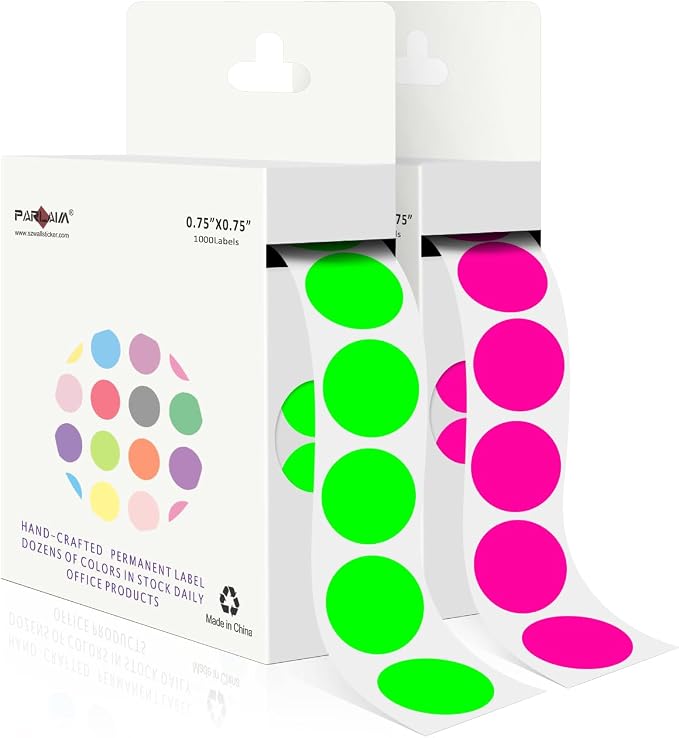 PARLAIM 2 Rolls 2000PCS 3/4" Round Circle Color-Code Dot Stickers, 2 Color by PARLAIM