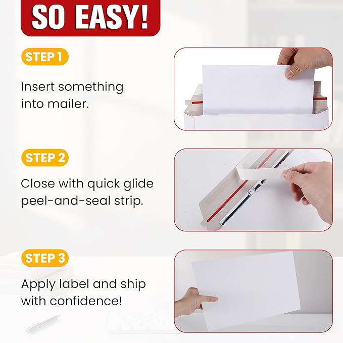50 Pack 9X12 Inch Rigid Stay Flat Mailers, Self Seal Lightweight Cardboard - Image 7