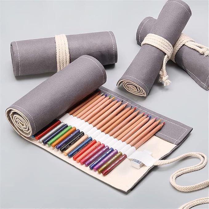 DIYOMR 12/24/36/72 Slots Pencil Wrap Pencil Rolls, Artist Colored Pencil Roll - Image 2