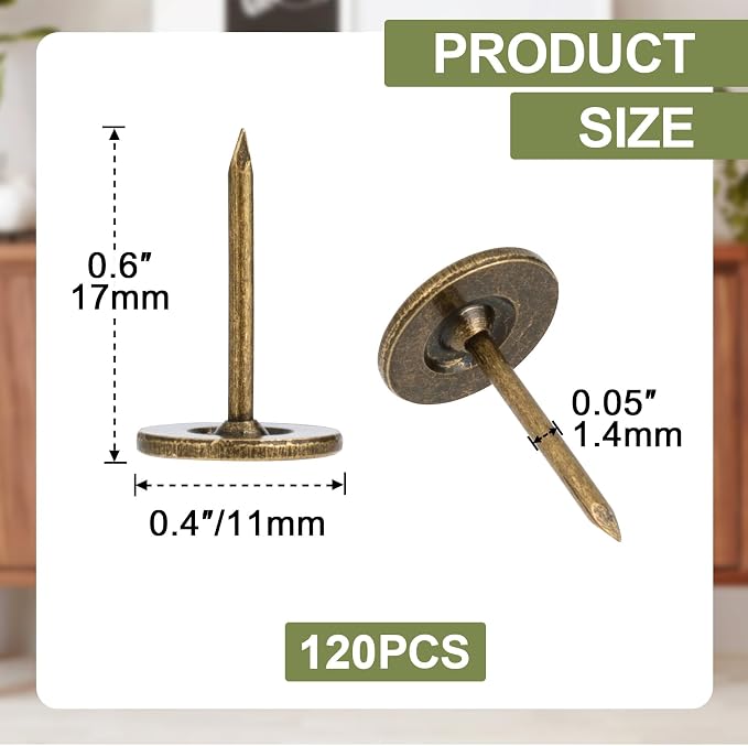 120pcs Flat Head Thumb Tacks for Wall, Bronze Heavy Duty Upholstery Push Pins - Image 2
