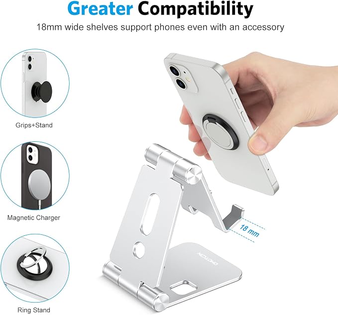 OMOTON Foldable Cell Phone Stand, C4 Portable Aluminum Phone Holder, Adjustable - Image 7