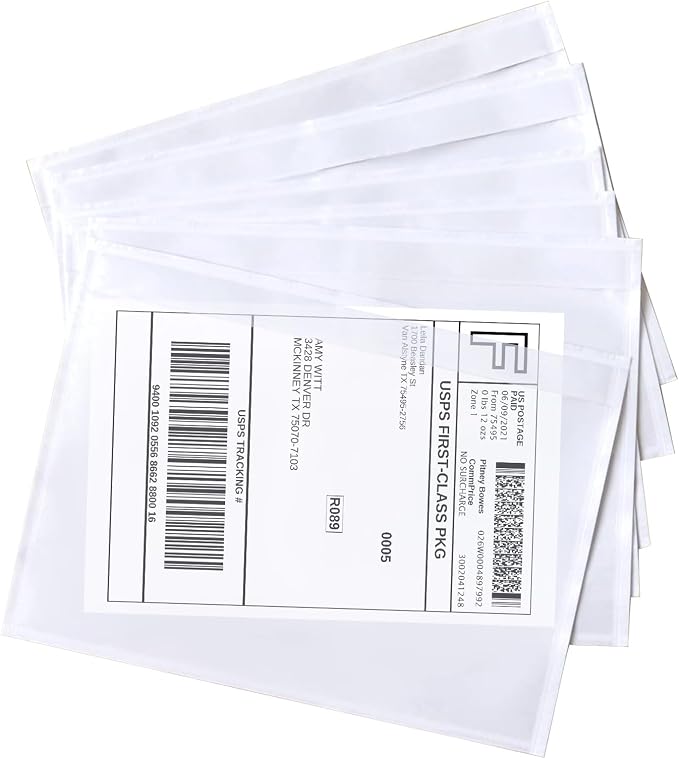 SJPACK 7.5" x 5.5" Shipping Label Sleeves, Label Envelopes Pouches by SJPACK