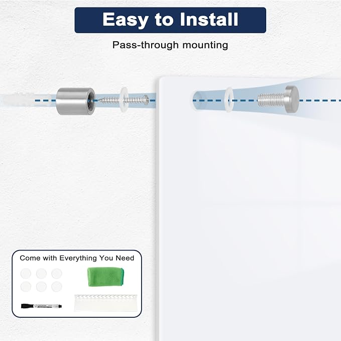 Magnetic Glass Whiteboard, Frameless White Board - Image 5