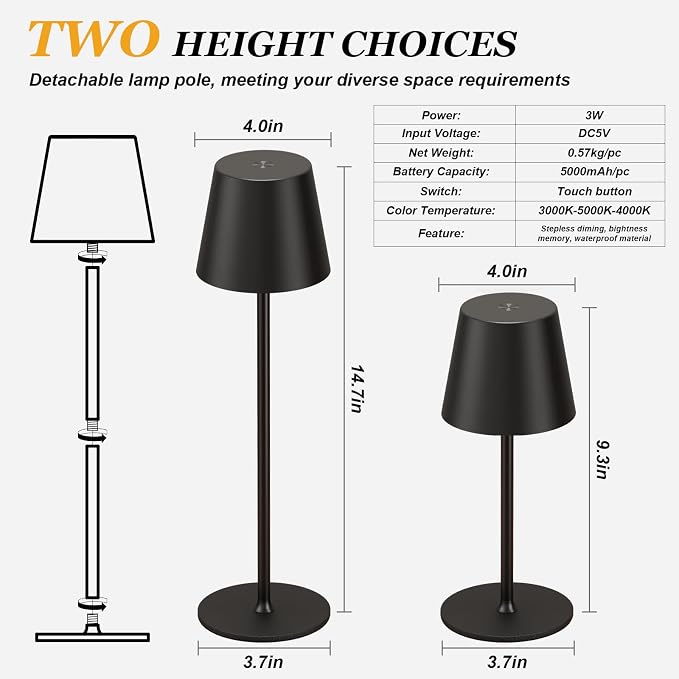 Kakanuo Cordless Table Lamp Rechargeable Black - Image 5