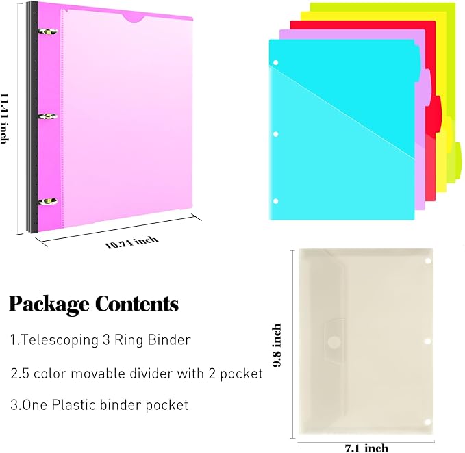 INFUN 1 Inch 3-Ring Telescoping Project Organizer Binder, 13 Pocket, - Image 2