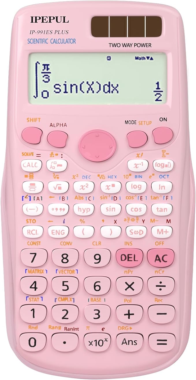 Scientific Calculators, IPepul Pink Math Calculator with 417 Function, Solar Battery Power and 4-Line Display, School Supplies for Middle High College Students Teachers (Pink 991ES Plus)-DeskLoop Office