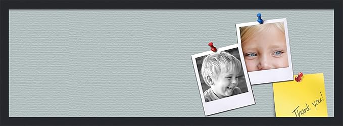 PinPix 36x12 Inch Cork Bulletin Board. This Decorative Framed Pin Board Comes with Soft Blue Design and a Satin Black Frame. Ideal for Home Office Decor or Message Board (PinPix-1814)-DeskLoop Office