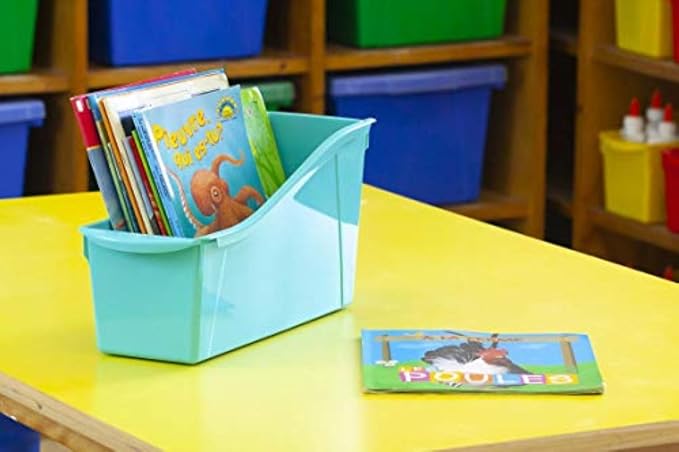 Storex Large Book Bin, Interlocking Plastic Organizer - Image 7