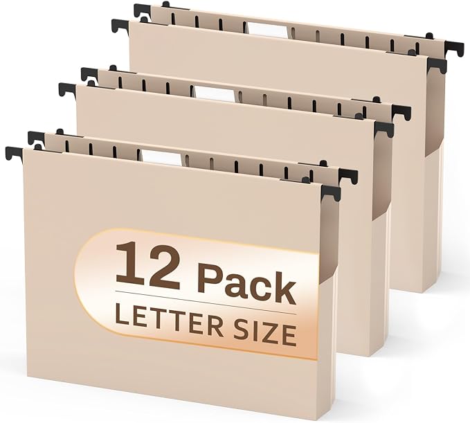 12 Pack Letter Hanging File Folders, Plastic Filing Folders Hang, Extra by PNETTCO