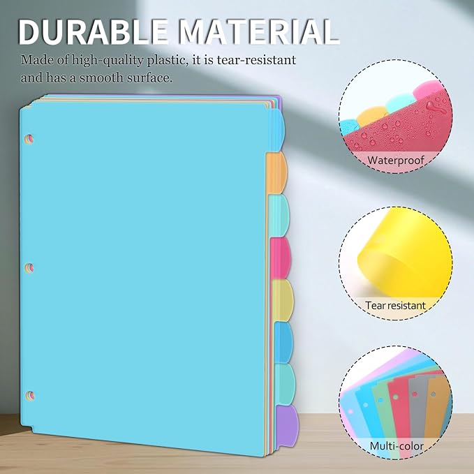 8 Tab Plastic Dividers for 3 Ring Binders, Write & Erase, Tabbed File Dividers - Image 2