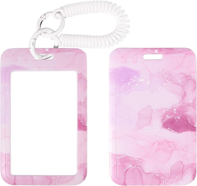 ID Badge Holder with Keychain, Spring Rope, and Metal Ring – Slide-Open Plastic by SHININGEYES